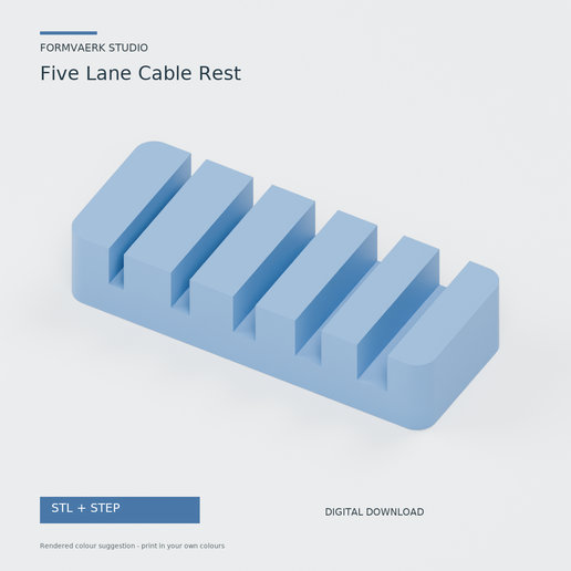 Five Lane Cable Rest - cable organizer - STL + STEP 3D print files