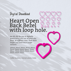 Cover-7.png Corazón 1 Open Back Bezel STL File with loop hole- Descarga Digital -18 Tamaños- Collar Pendiente Llavero Diseño Moderno