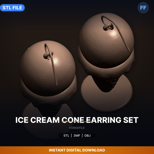 Ice Cream Cone Earring Set - 3D Printable STL File
