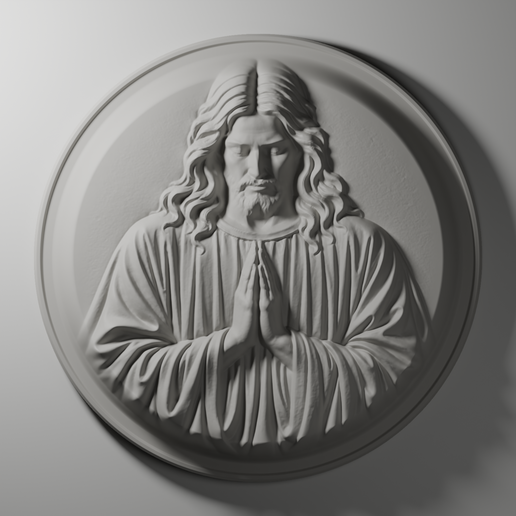 Jesus Christ Quiet Prayer Bas Relief STL for CNC and 3D Printing