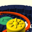 OpenSCAD-close-up-render-of-tactile-gold-sun-hub-cap-green-comet-cap-and-orange-click-spring-in-the.png Fidget spinner multisensoriale con ingranaggi planetari ORBIT. Giocattolo OpenSCAD parametrico stampato in loco con numeri in braille, cappucci celesti tattili e feedback acustico