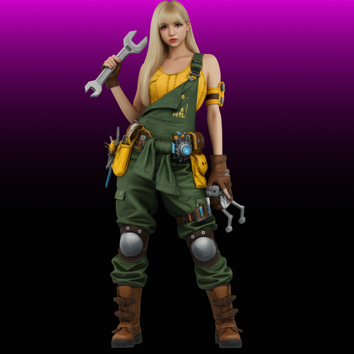 Mechanic Girl with Wrench and Tools n16