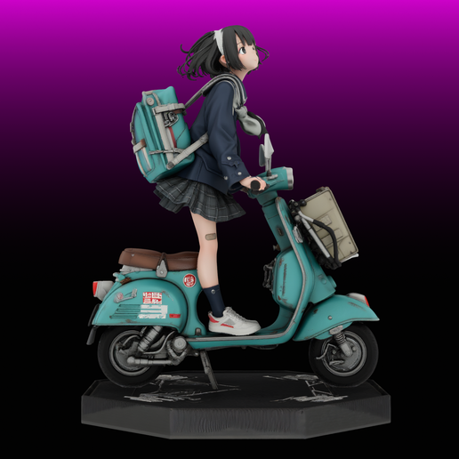 Girl with Scooter - Casual Style N17