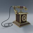 IMG_001-5.jpg Old phone, Vintage telephone with wooden body and a gold tube.