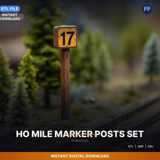 Ho Scale Railroad Mile Marker Posts, Set Of 10, Numbered - 3D Printable STL File