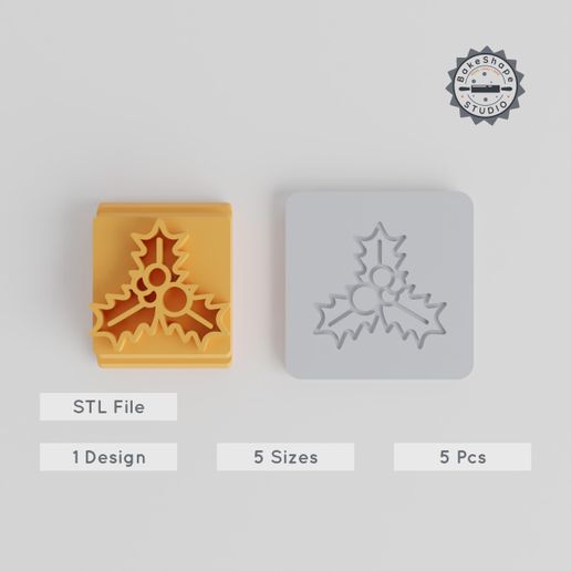 product_5431-01_main.jpg Mistletoe Stamp Tile Collection, 5 Size Variations, Perfect for Clay & Cookies, Holiday Greenery Decoration