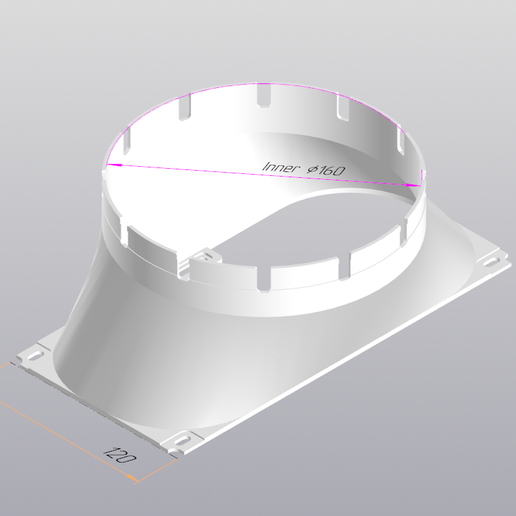 ASIC Dual 120mm Fan Adapter to 160mm Ventilation Duct - STL for 3D Printing