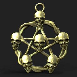Skull-pentagram-.1.jpg STL file Skull pentagram pendant・Model to download and 3D print
