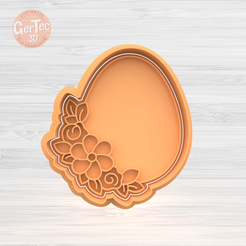 1.1212.png EGG WITH FLOWERS Cutter with Stamp / Cookie Cutter