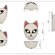 Kitsune-Fox-Mask-Drawing.png Cat Face Mask / Anime Cosplay Kitsune Mask 3D Model: STL