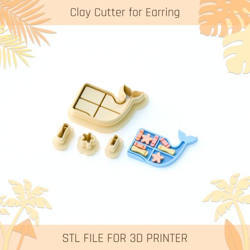 Whale Shelf with Summer Items Clay Cutter