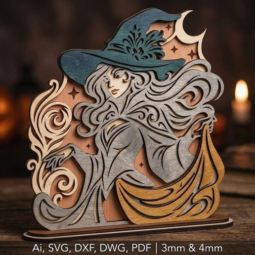 3D Layered Witch Halloween Laser Cut File