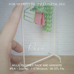 MULIG-Clothes-rack-and-Hangers-Miniature.jpg MINIATURE IKEA-Inspired MULIG Clothes Rack with 3 Hangers  | Four (4) Items | Laundry Room Miniature Furniture Collection