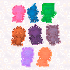 main.png 3D file Happy Halloween Costumes cookie cutter set of 8・3D printable model to download