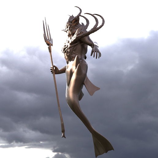 Low poly Merman statue armoured