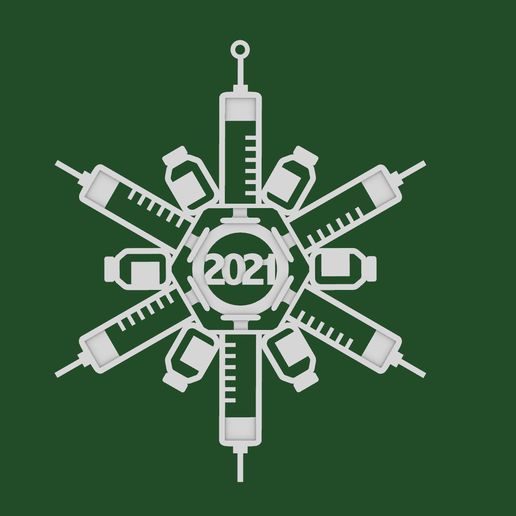 Cults3dSnowflake.jpg Télécharger fichier STL 2021 Vaccine Christmas Ornament Covid Virus Vaccination • Design imprimable en 3D, KNDesigns3D