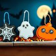 IMG_6049.jpg Halloween Ghost Pumpkin Spiderweb Clicker & Keychain