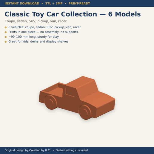 Toy Car STL Files | 6 Classic Car Models 3D Print
