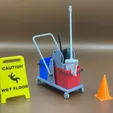 il_fullxfull.6295460222_63vl.webp Juego de carros de limpieza en miniatura 3D STL - Escala 1:12 Doble cubo, señal de suelo mojado y cono para impresión 3D, archivo digital, licencia comercial