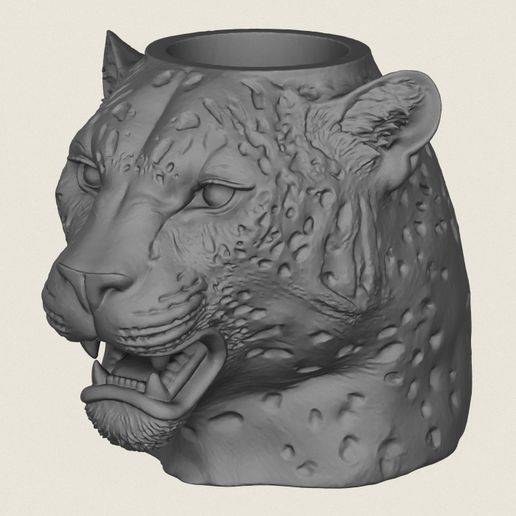 Leopard Face Vase Print Ready 3D Model - 3D model önizlemesi
