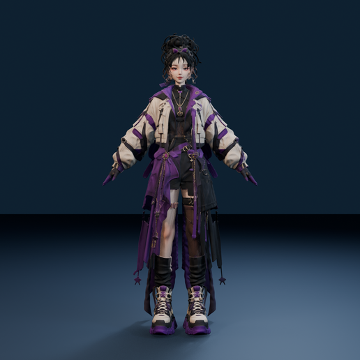 Gothic Techwear Character - Printable Alternative Fashion Figurine