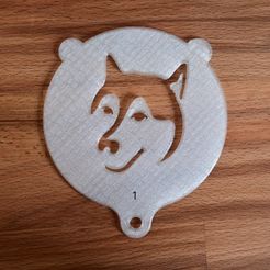 Schablone_Husky.jpg Fichier STL gratuit Pochoir pour café au lait ou cappuccino, motif : Husky - Portrait・Design pour imprimante 3D à télécharger, Bqueisser