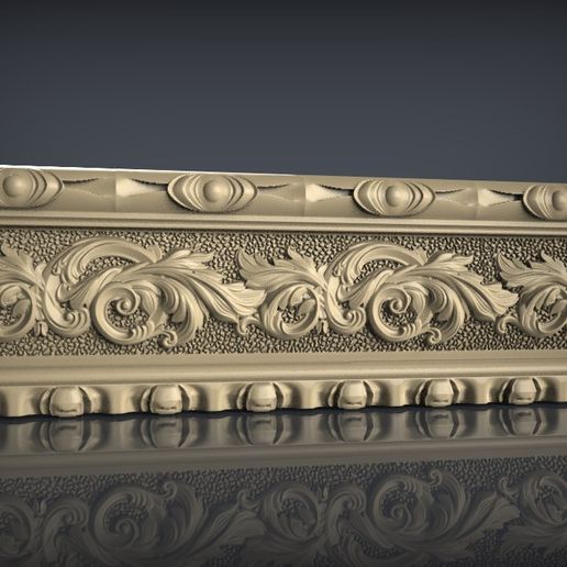 Baroque Acanthus Scroll Crown Molding Relief with Stippled Textured Background STL