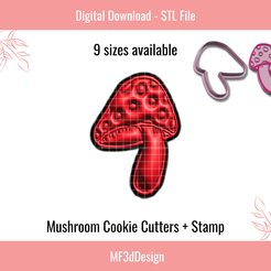 1.png Mushroom Cookie Cutter and Stamp, 9 sizes
