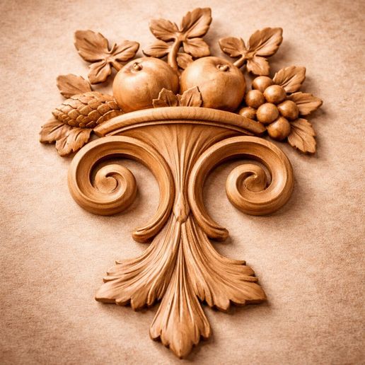 Fruit Basket Applique STL CNC Baroque Relief