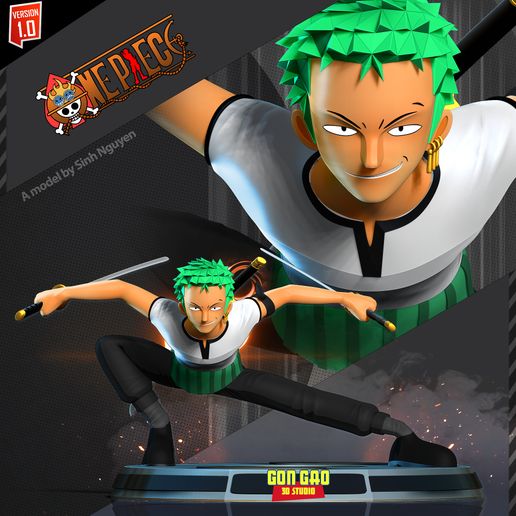 💬 Roronoa Zoro Stylized One Piece Fanart・ 3D File for 3D