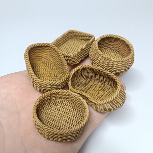 🧺 1/12 Scale Wicker Basket Set STL (Set of 5 Miniature Basket