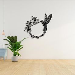 mockup-colibri.jpg Fichier STL Colibri floral - Art mural・Plan pour imprimante 3D à télécharger