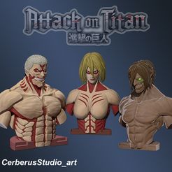 Attack-on-titan_stl_sculpture.jpg 3D file ATTACK ON TITAN - Titan Attack & Titan Armored & Titan Female - BUST PACK・3D print design to download
