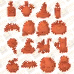 cover.jpg 3D-Datei Niedliche Halloween-Elemente Ausstechformen Satz von 16・3D-Druckvorlage zum Herunterladen
