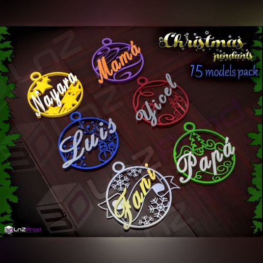 1.jpg Fichier 3D Pack de pendentifs de Noël personnalisables・Design imprimable en 3D à télécharger, LnZProd