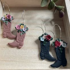 floral-boot-earrings.jpg STL file Set of 4 Cowboy Boot Polymer Clay Cutters for Jewelry and Crafts w/ Floral Option- Imprint, Western Boho Vibes・3D printable model to download