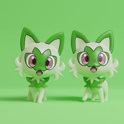 sprigatito-render.jpg Файл STL Покемон - Спригатито с 2 позами・Дизайн 3D принтера для загрузки