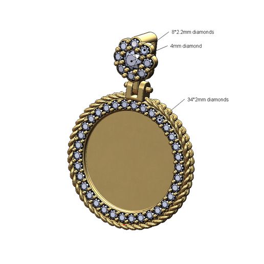 Flower cluster bail cuban diamond memory picture pendant 3D print model