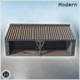 2.jpg Open-front stone shelter with sloped corrugated metal roof, timber post support, brick interior wall, raised storage platform and bare earth floor for equipment staging (8) - Modern WW2 WW1 World War Diaroma Wargaming RPG Mini Hobby