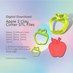 Cover-7.png 3D file Apple 2 Clay Cutter - Food Fruit Summer STL Digital File Download- 10 sizes and 2 Earring Cutter Versions, cookie cutter・Model to download and 3D print