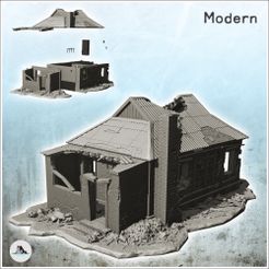 1-PREM.jpg Fichier STL Maison moderne avec toit en tôle et cheminée extérieure (version en ruine) (accessoires inclus) (9) - Cold Era Modern Warfare Conflict World War 3 WW2 WW3・Design pour imprimante 3D à télécharger
