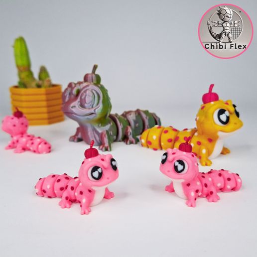 2.jpg Flexi Mini Ice Cream Gecko | Movable Head Version Included | Print In Place | No Supports