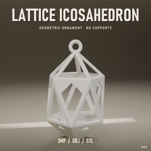 Lattice Icosahedron Ornament - Geometric Christmas Bauble, No Supports