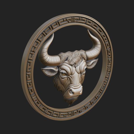 Taurus Zodiac Relief Medallion Pendant Design 7 - 3D Print Model