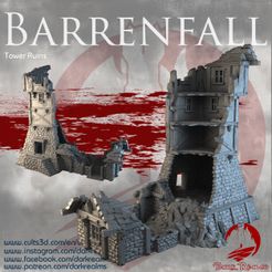 wuwwWw.cults3d. com/én/ee www.instagram.com/da www.facebook. com@artenn wuwuw.patreon.com/darkrealms Archivo 3D Reinos Oscuros - Barrenfall - Ruinas de la Torre・Modelo imprimible en 3D para descargar