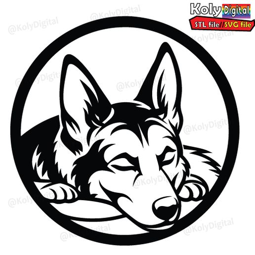 🟣 cute German Shepherd circle logo wall art・ STL File for 3D