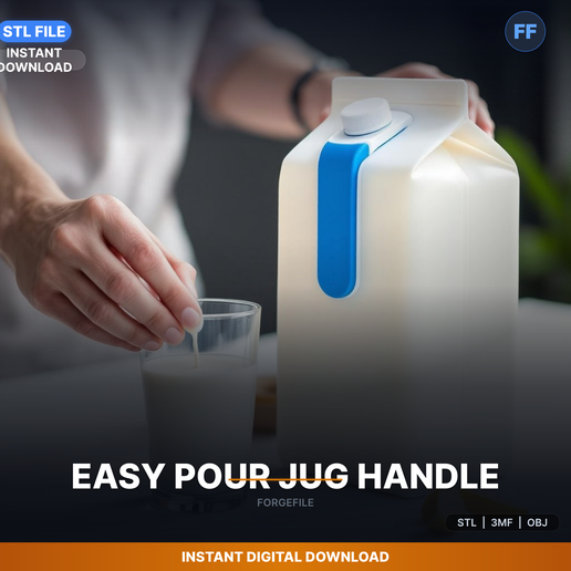 Clip-On Jug Pouring Handle, Attaches To Milk Cartons, - 3D Printable STL File