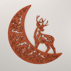 Moon-Deer-Wall-Decoration-WARAJ77-Preview.jpg STL file Moon Deer Wall Decoration WARAJ77・3D print design to download