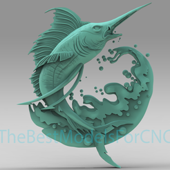 Swordfish-Jumping.png 3D Model STL File for CNC Router Laser & 3D Printer Swordfish Jumping