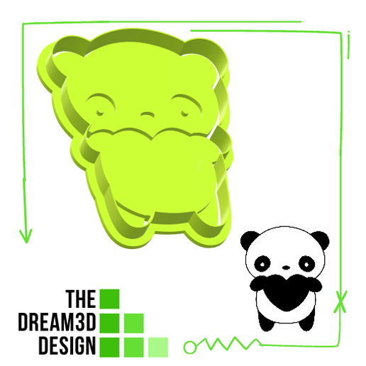 PANDA IN LOVE COOKIE CUTTER DEBOSSER/ COOKIE CUTTER AND STAMPER 3D model